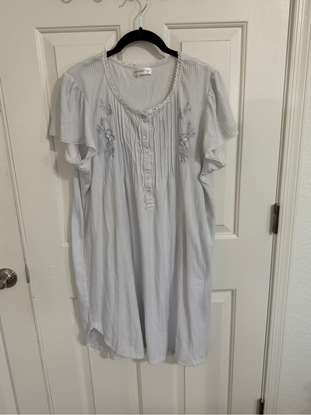 Light Blue Striped Embroidered Button Front MuuMuu with Tulip Hem